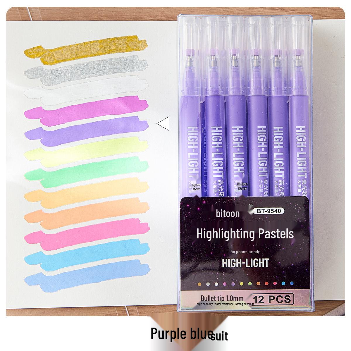 Baitong 12-Color Highlight & Neutral Pen Set: Gold, Silver, White Journaling Pencils 1.0 1.0mm