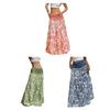 Maxi Skirt Pleated High Waist Printing A-Line Long Skirt Ruffle Splicing Design Leisure Vacation Women Skirt Daily Wear