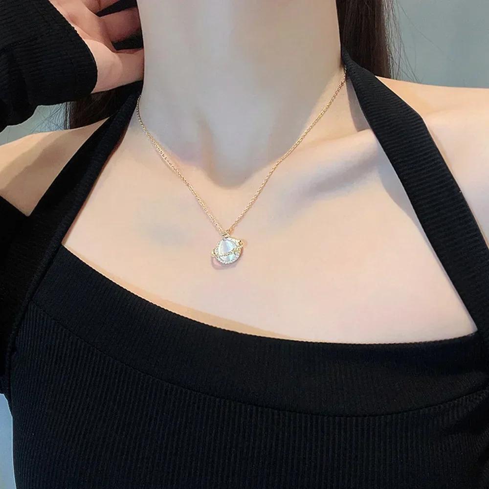 Stainless Steel Zircon Moonstone Planet Necklaces for Women Girls Gold Color Fashion Jewelry Gifts Accessories for Friends