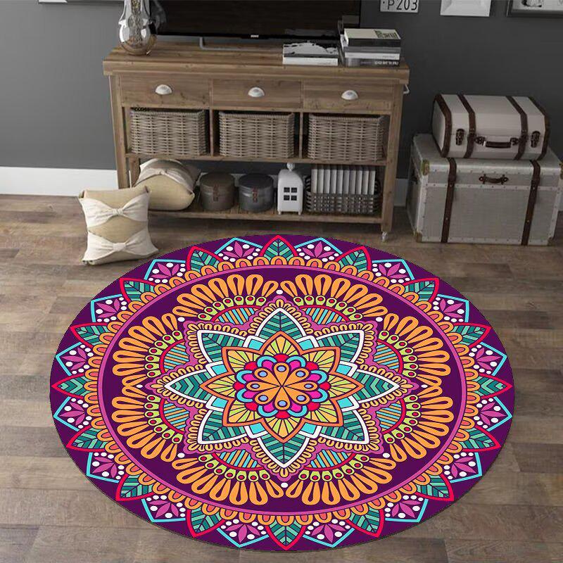 Bohemian Ethnic Round Carpet - Retro Style for Bedroom, Living Room, and Tent