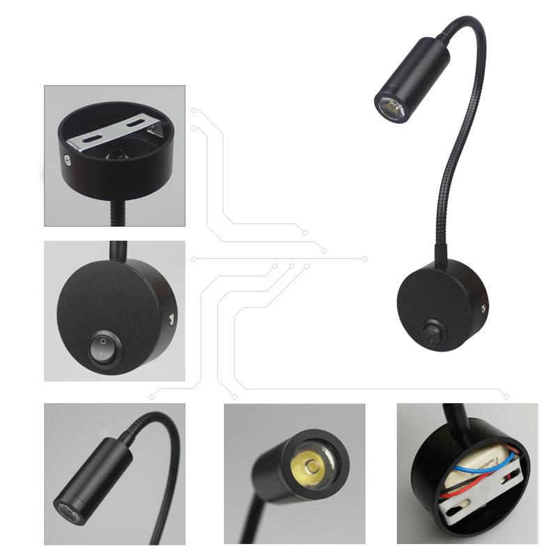 Lampă de lectură de noptiere îndoire variabilă Lampă de carte cu LED-uri de 3W Perete alb cald Lumină de noapte Corpuri 90-260V Spot LED