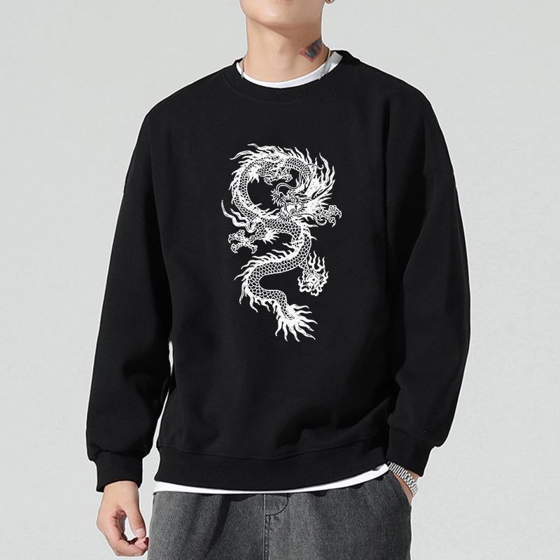 Kaiserlicher Fünfkrallen-Drachen Tuschemalerei Hoodie: Chinesischer Stil Langarm Tiger Muster für Herren