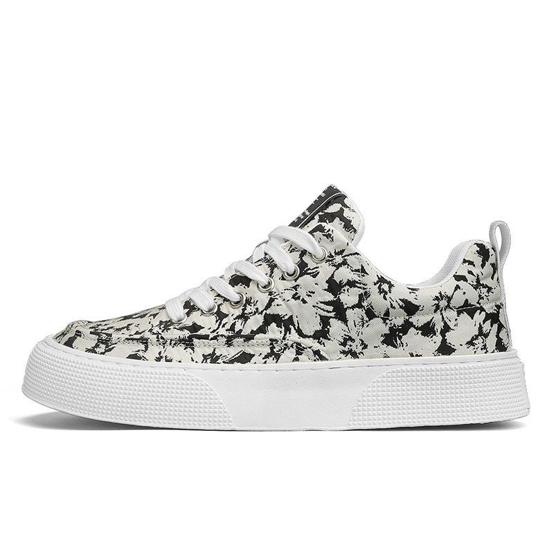 New trend casual heightening men's shoes men's spring printed canvas shoes fashionable and comfortable thick baseplate shoes
