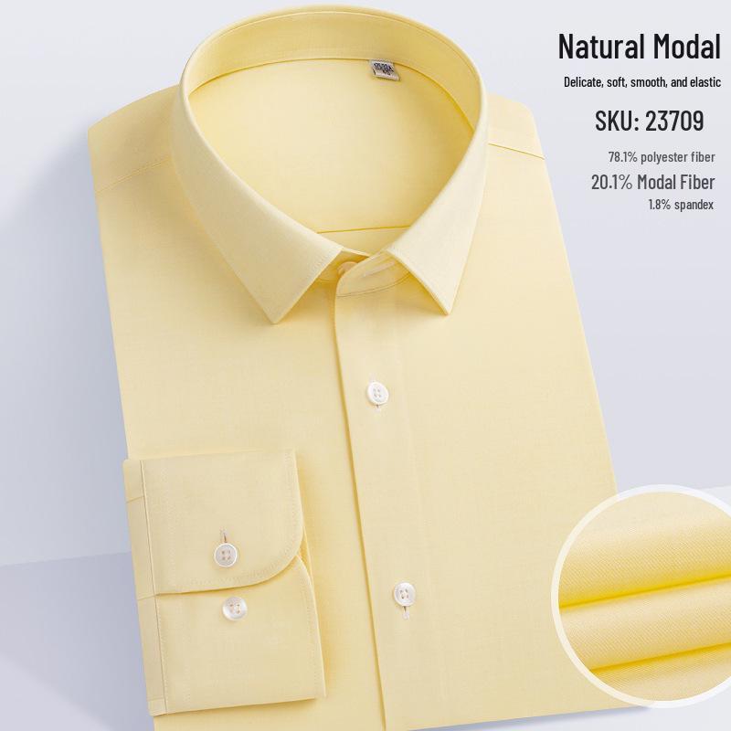 Herren Modal Stretch Langarmhemd - Bügelfrei Weiß, Frühlings- & Herbststil, Anpassbares LOGO, Berufskleidung.