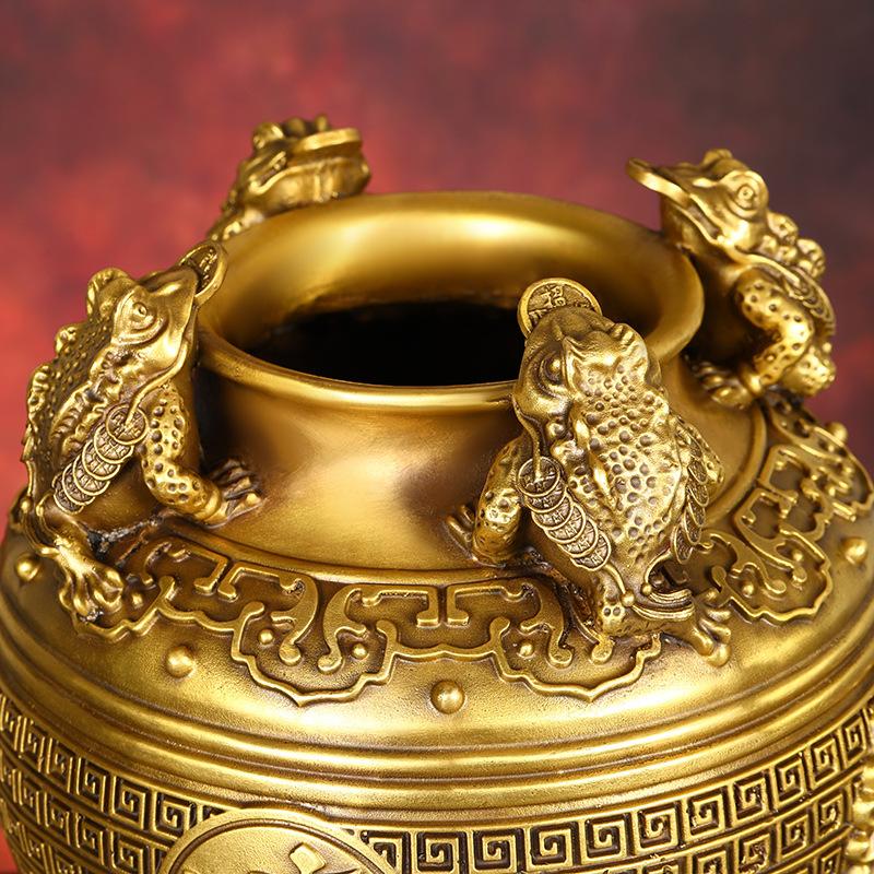 Brass Square Ornament Full Copper Three-Legged Golden Toad Treasure Bowl Jar Opening Gift Home Office Decoration