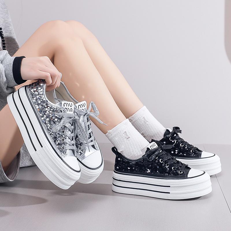 Pantofi de damă cu sclipici cu design nou, pantofi cu platformă, decoltați, respirabili, pentru femei, comozi, casual, strălucitori, pentru femei, tenis de mujer