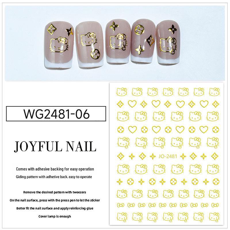 KT Cat Cartoon Nail Art Stickers: Cute Star & Heart Designs