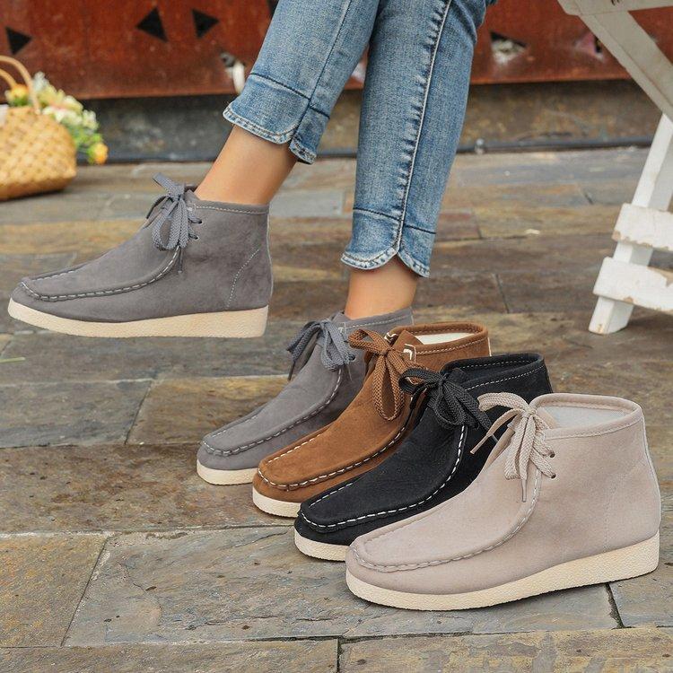 Casual large-size high-top women's shoes autumn new comfortable soft-soled lace-up single shoes