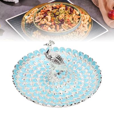 Peacock Fruit Tray Zinc Alloy Metal Peacock Plate for Bread Snacks Cakes   Candies