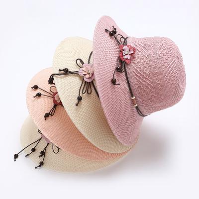 Foldable Fashion Women's Solid Colored Bowknot Bonnet Girls Beach Straw Hat Sun
