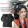 Wei Jin Headdress & Hanfu Costume Wig Set: Includes Warring States Robe, Hair Bun, Ma Mian Skirt, and Hair Accessories.