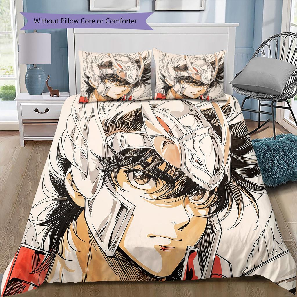 Saint Seiya Seiya Thema Bettwäsche-Set, 1 Bettbezug & 2 Kissenbezüge, Heimdekoration, Perfektes Geschenk für Anime-Fans