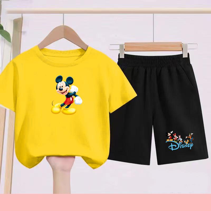 Children's Set - Disney Print Summer Boys' and Girls' Sports T-Shirts, Casual Short-Sleeved Shorts Set, 2-piece, for Ages 2-13