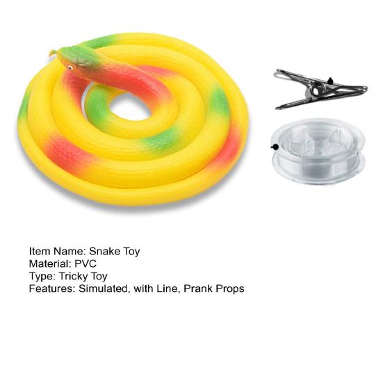 1 Set 120CM Snake Prank Toy with 100M Clear Line Clip PVC Simulated Colorful Snake On A Rope Teasing Friends Tricky Props Party Gag Gift