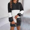 Fall Winter Lazy Wind Loose O-Neck Sweater Dress Women's Long Sleeve Straight Knit Pit Strip Wide Dresses