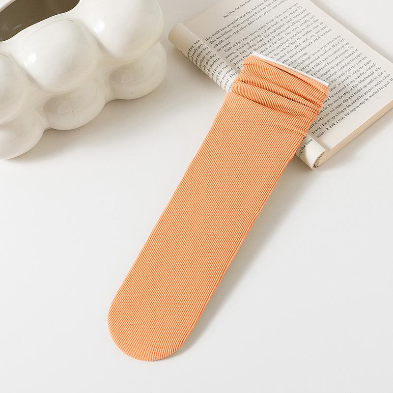 Damskie białe skarpetki do połowy łydki z jedwabiu lodowego: Cienki, Jednolity kolor, Aksamitny, Wiosna/Lato