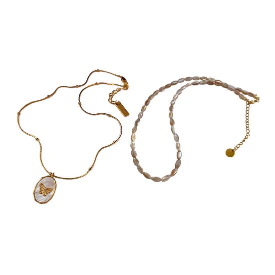 Náhrdelník s přívěskem motýlů s mušlovým kamenem, náhrdelník s přívěskem fotoalba, nastavitelná délka, korálkový náhrdelník