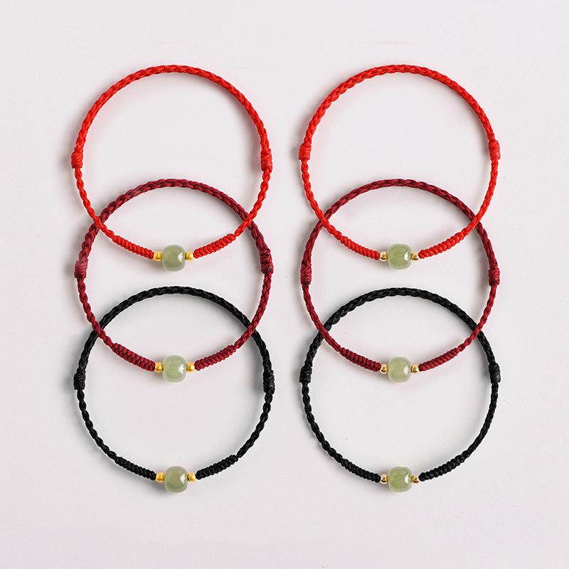 Natural Hetian Jade Transfer Lucky Bead Bracelet Anklet Ornament Accessorie Rope Tie Foot Friend Gift Red Rope Simple Personalit