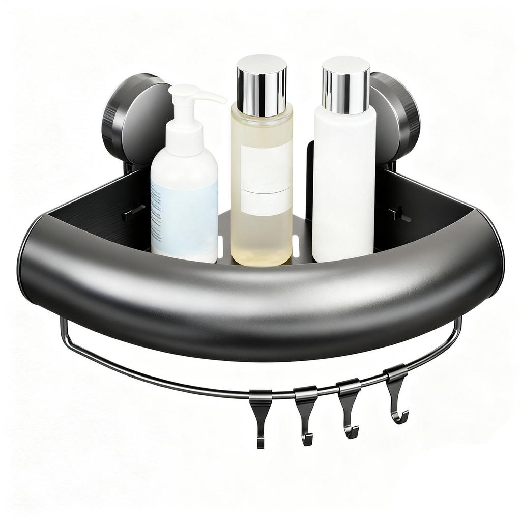Shower Shelves Suction Cup With Hooks Storage Shower Shelf Corner Wall Rack For Home Bathroom Kitchen Towel Shampoo Body Wash