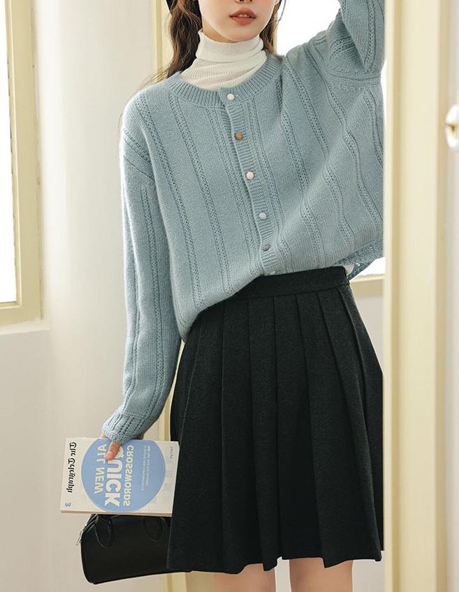 2025 Xiaoxiang Dámský pletený kardigan z rounového úpletu - Měkký jarní/podzimní krátký svetr kabát