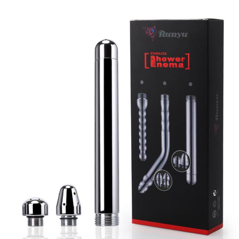 Aluminum Alloy Anal Douche Shower Cleaning Enemator with 3 Styles Head Plug Enema Metal Anal Cleaner