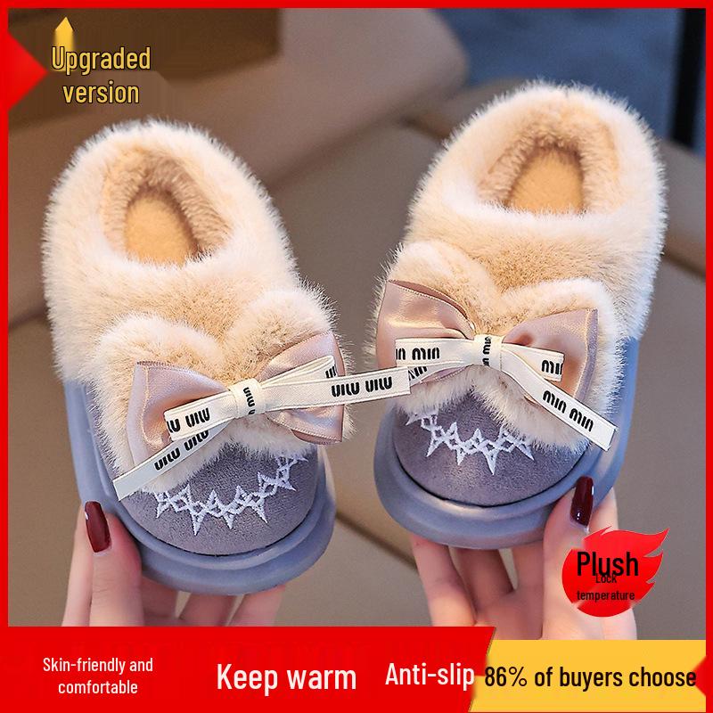 2024 Winter Cotton Shoes for Girls - Thick Warm Indoor/Outdoor Slippers for Medium To Large Babies - Year of the Horse Design