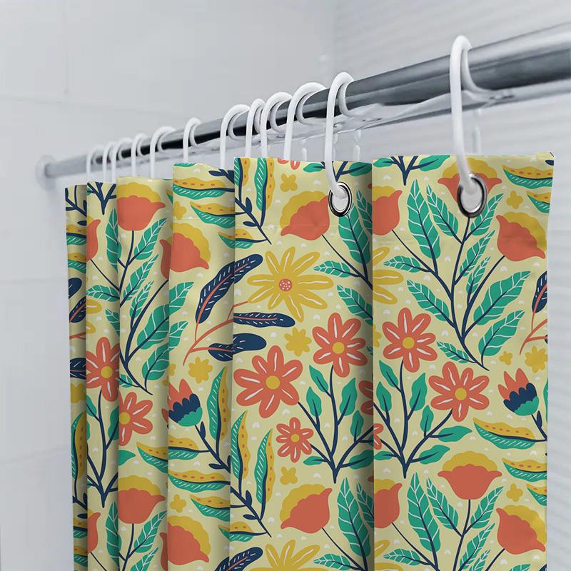 Modern Bathroom Shower Curtain With Floral Pattern Decorative Waterproof Fabric For Home Decoration In Bathrooms Accessories Cle