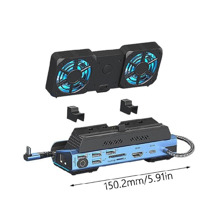 Multiport Adapter with Cooling Fan Light Hard Disk Cartridge Dock Station Type-C Dock 4K@60Hz RJ45 Card Reader