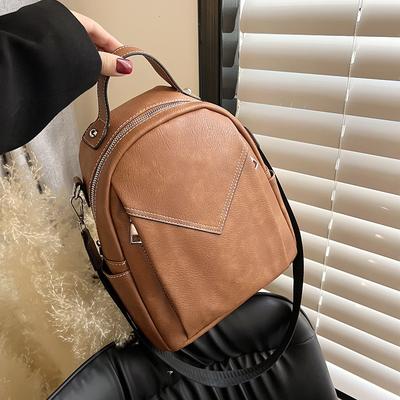 New Fashion Pu Women's Backpack College Style Large Capacity Simple Trendy Versatile Casual Backpack