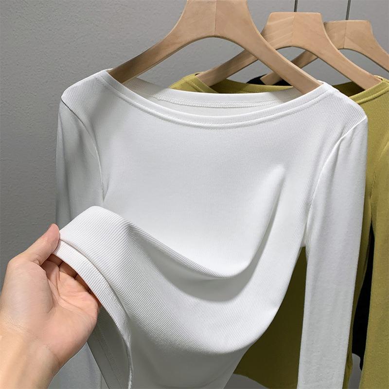 Modal Bottoming Shirt Women's New Women's Clothing Temperament One-word Shoulder Long-sleeved Inner Shirt Elastic Waist Top