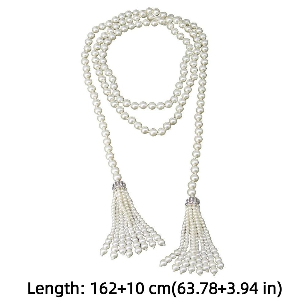 Exaggerate Pearl Beaded Necklace Tassel Multilayer Necklace Temperament Waistband  Women