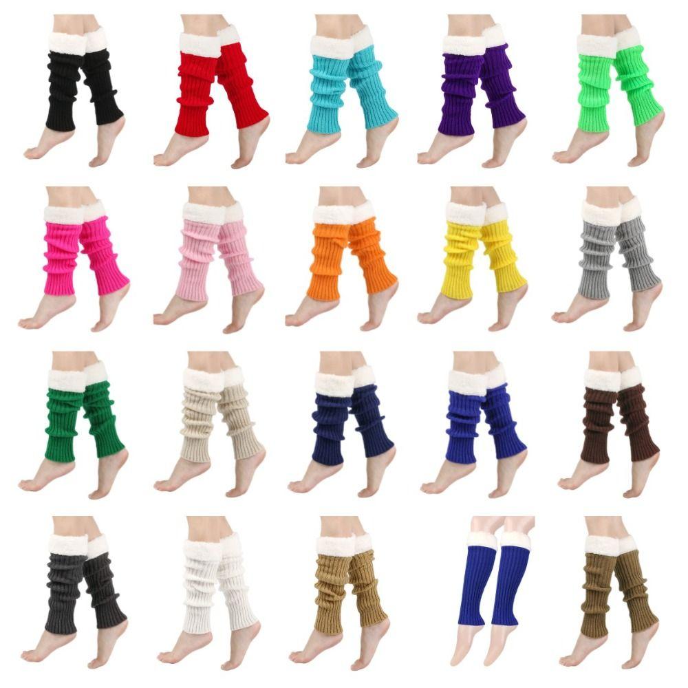 Christmas Knitted Leg Cover Candy Color Leg Warmer Stacked Christmas Leg Sleeve Thickened Foot Cover Strap Leg Socks Girls