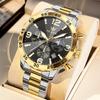 OLEVS Sports Black Stainless Steel Men Watch Moon Phase Luxury Night Glow Calendar Quartz Fashion Watch reloj hombre
