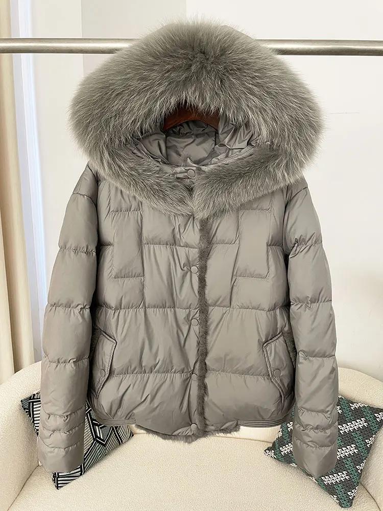 OFTBUY Winter Women Coat Real Natural Fox Fur Collar Thick Warm Jacket Casual White Duck Down Hooded New Outwears Streetwears