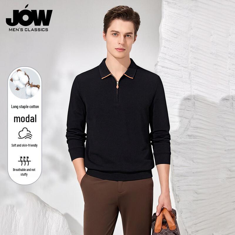 JOW Men's Cotton Modal Blend Zip Polo Long Sleeve T-Shirt