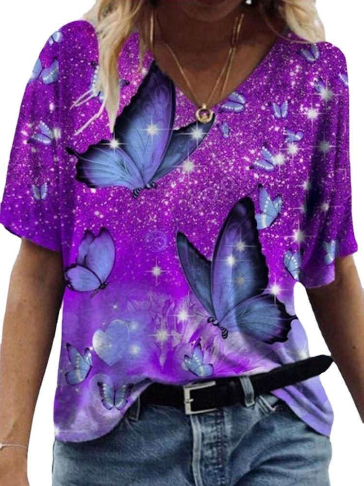 Fashion Tees Y2k Female Clothes Oversized Tops Summer Cat Butterfly Floral 3D Printed Women T-Shirts Vintage Streetwear T Shirt