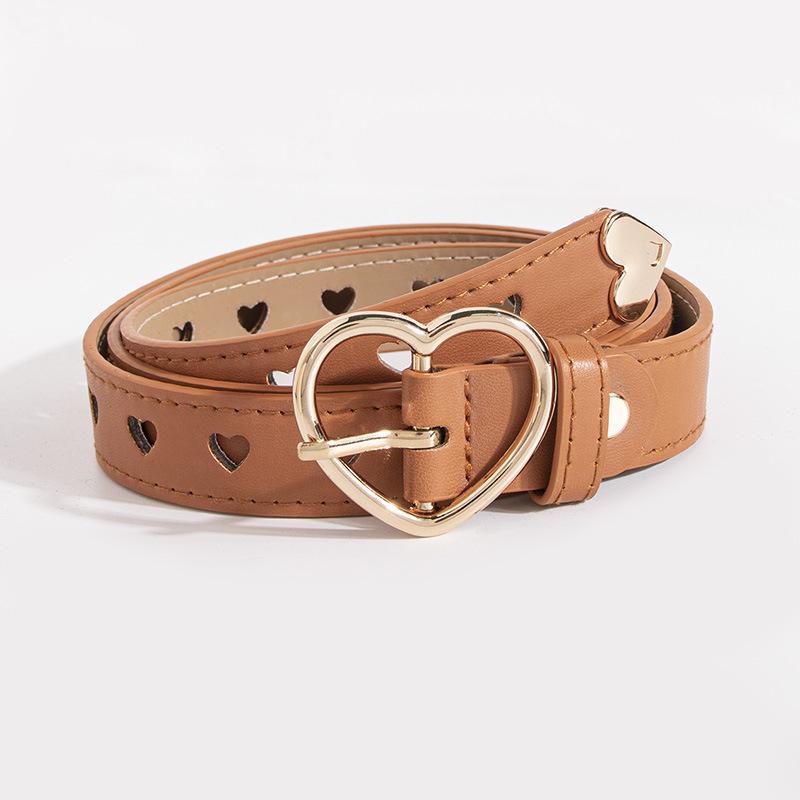 New Y2K Style PU Leather Belt with Hollow-Out Love Buckle - Women's Fashion Waist Accessory