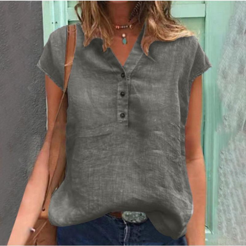 BITCED Women's Fashion Casual Solid Color Print Short Sleeve V-Neck   Blouses & Shirts