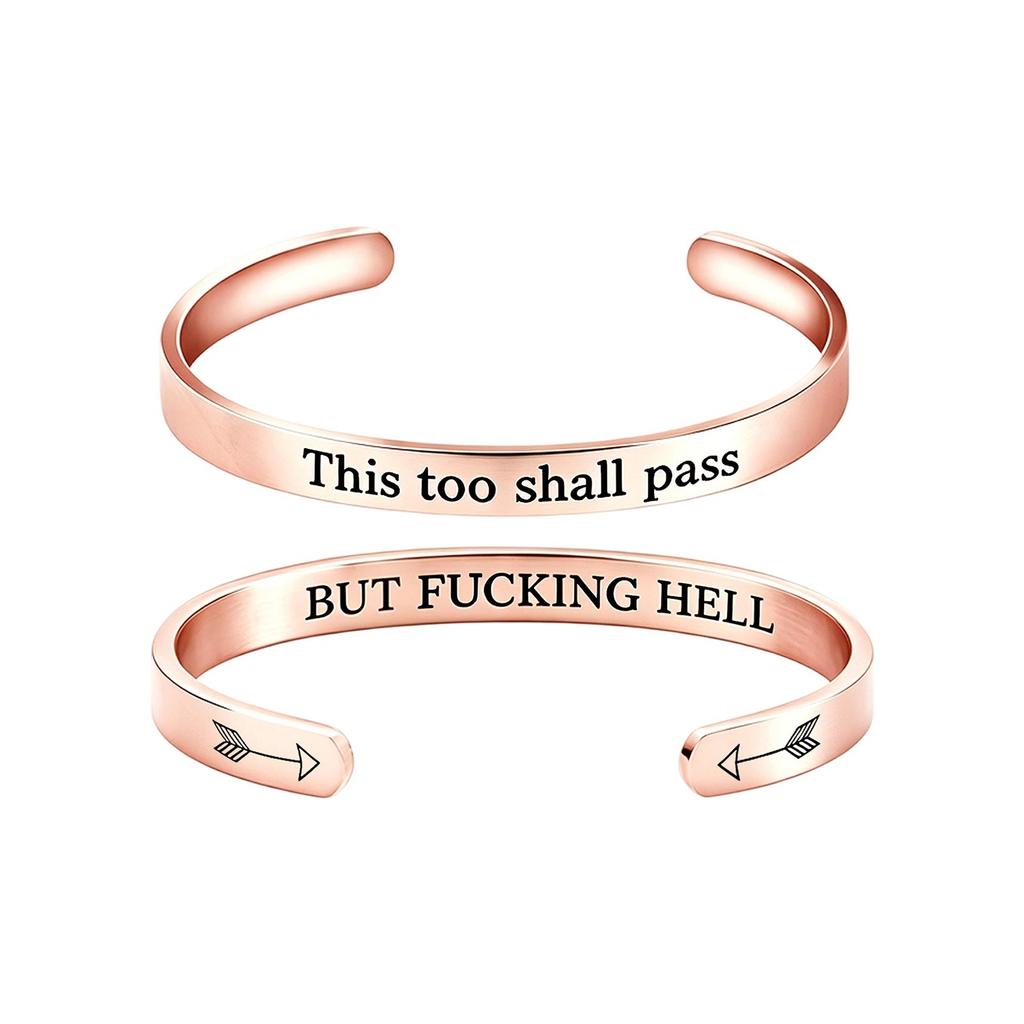 Stainless Steel Open Cuff Bracelet Engraved Inspirational Quote Adjustable Minimalist Design Unisex Simple Style Hand Accessory