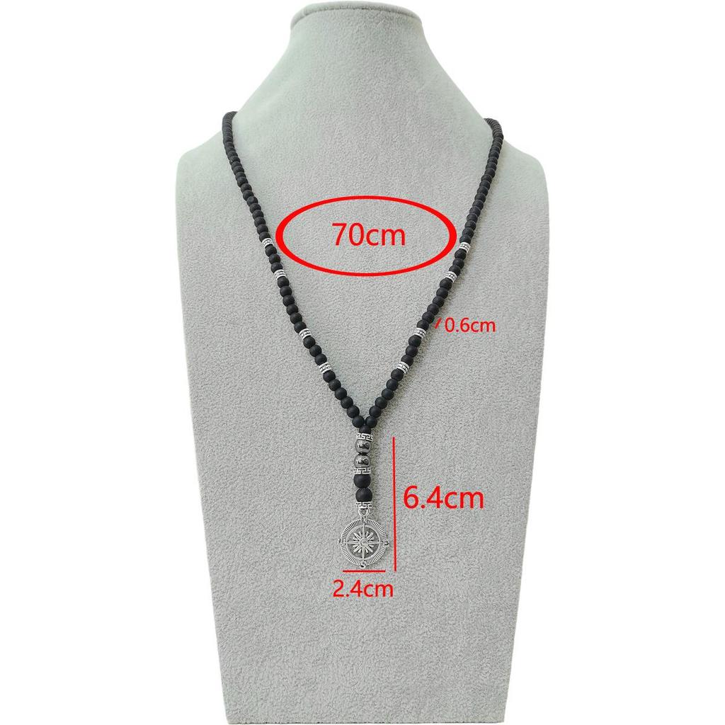 Matte Black Agate Alloy Compass Pendant Necklace - Simple Classic Yoga Design