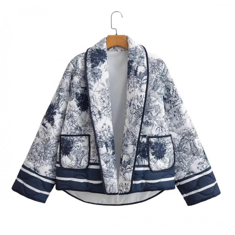 

European and American Women s Fashionable 6-Color Printed Cotton Jacket Medium темно-синий
