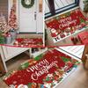 VIKAMA Red Christmas Happy Floor Mat Anti-Slip Washable Entry Floor Mat for Kitchen and Bedroom Winter Seasonal Decoration