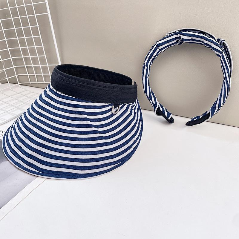 Stirnband-Typ Sonnenschutzhut Damen Schwarz-Weiß gestreifter leerer Oberteil Sonnenhut Outdoor vielseitig große Krempe UV-Schutz Schirmmütze
