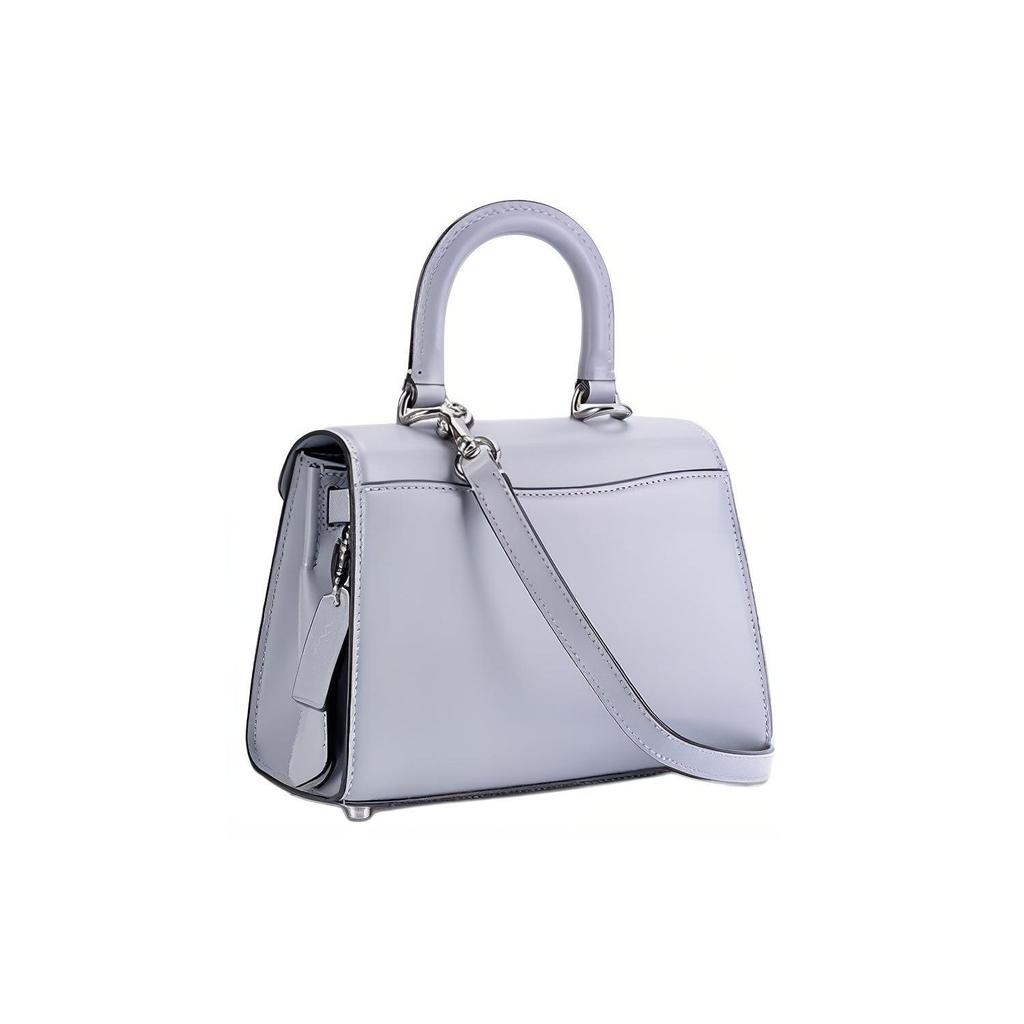 Coach Sammy 21 Solid Color Letter Logo Push Lock Closure Leather Satchel Shoulder Crossbody Bag Small Women handbags Gray Blue CJ812-LHN19