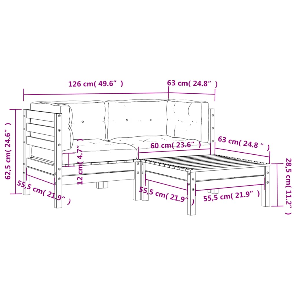 Garden Sofa with Cushions and Footstool 2 Seater