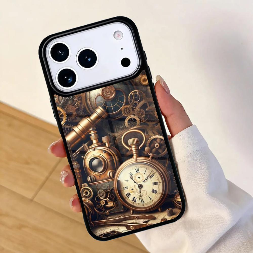 Steampunk Gears Vintage Time Machine Phone Case For Apple iPhone 17 Air 16 Pro Max 15 Pro Max 14 13 12 11 Mini Back Cover