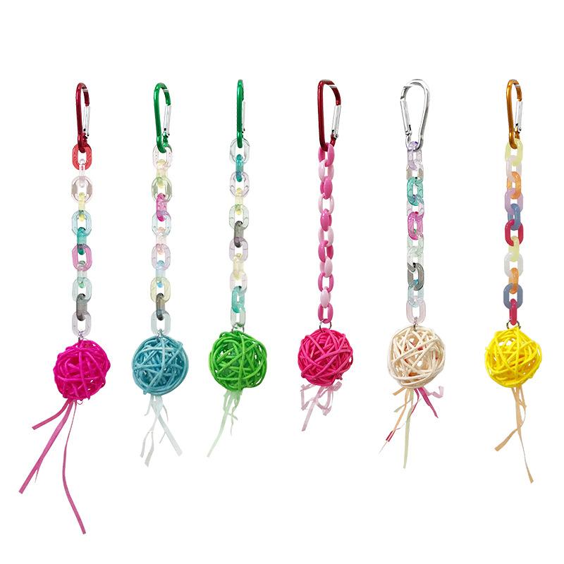 1PC Colorful Chewing Toy for Parrots -Hanging Rattan Ball & Beaded Swing for Budgies Cockatiels Bird Cage Decoration Fun