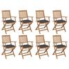 Outdoor Folding Chairs and Cushions Set of 8 Acacia Wood