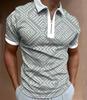 Short Sleeve Men's Polo Shirt with Lapel Business Casual 3D Geometric Printing Digital Short Sleeve Polo Shirt Summer