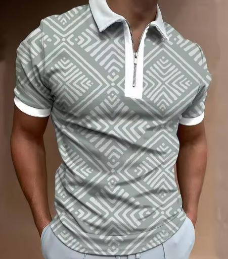 Short Sleeve Men's Polo Shirt with Lapel Business Casual 3D Geometric Printing Digital Short Sleeve Polo Shirt Summer